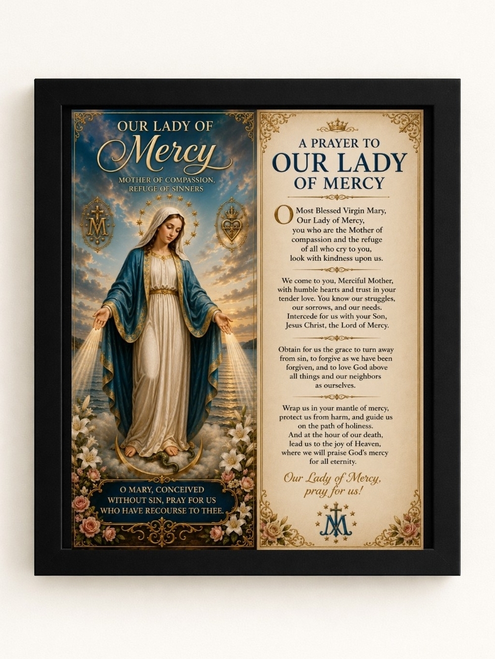Our Lady of Mercy Framed Prayer A.I Art Print 8x10 Frame